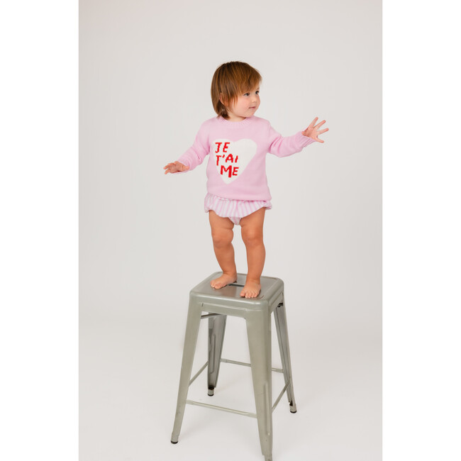 Je T'aime Crew Neck Rib Trim Sweater, Pink - Sweaters - 2