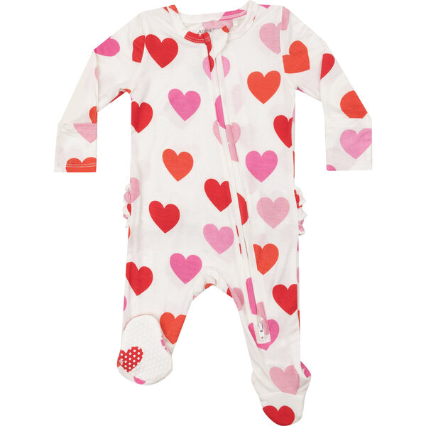 Hearts 2-Way Zipper Ruffle Back Footie - Angel Dear Sleepwear | Maisonette