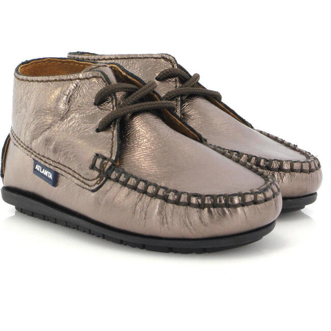 Moccasin Boots, Grey Schist Metallic Leather - Boots - 3