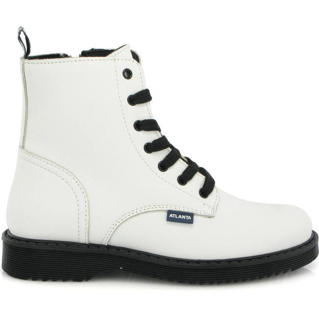 White Leather Lace Up Boots, Black Lacing
