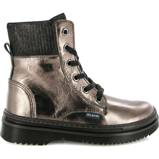 Lace Up Leather Boots, Grey Schist Metallic
