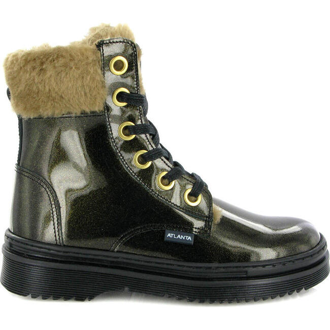 Patent Leather Boots, Black & Gold
