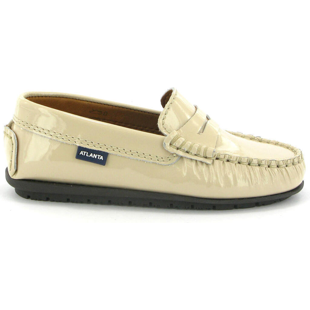 Patent Leather Penny Mocassins, Beige - Loafers - 1
