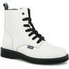 White Leather Lace Up Boots, Black Lacing - Boots - 2