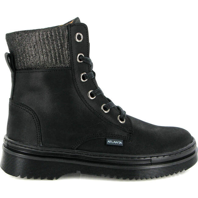 Nubuck Leather Lace Up Boots, Black