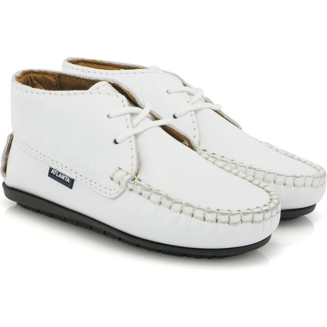 Smooth Leather Moccasin Boots, White - Boots - 3