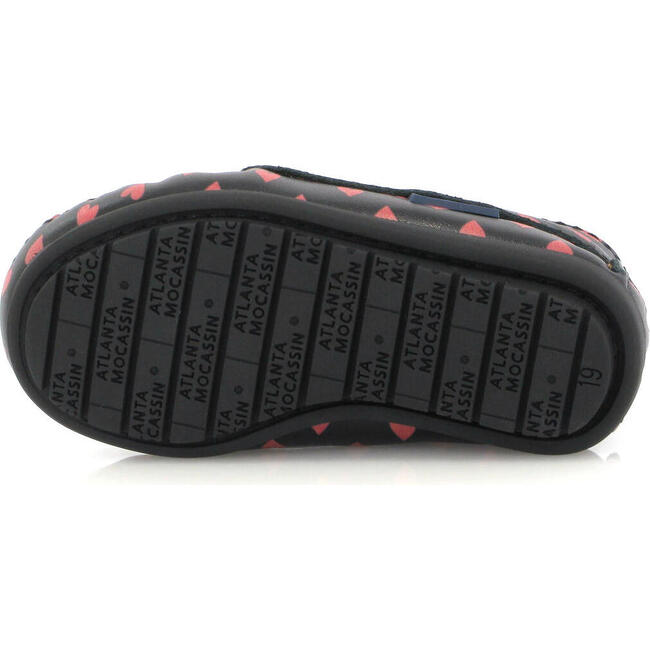 Smooth Leather Moccasin Boots, Black with Red Hearts Print - Boots - 5