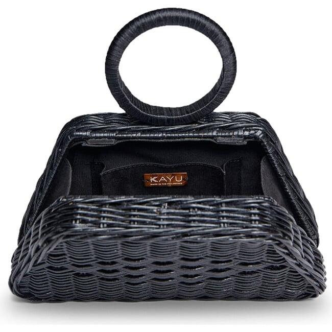 Women's Aiko Bracelet Top Handle Wicker Clutch, Black - Bags - 2