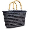 Women's Lea Woven Raffia Net Tote, Black - Bags - 3