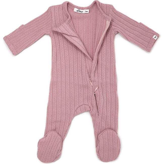 Two Way Zip Cable Footie, Blush - Footie Pajamas - 2