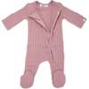 Two Way Zip Cable Footie, Blush - Footie Pajamas - 2