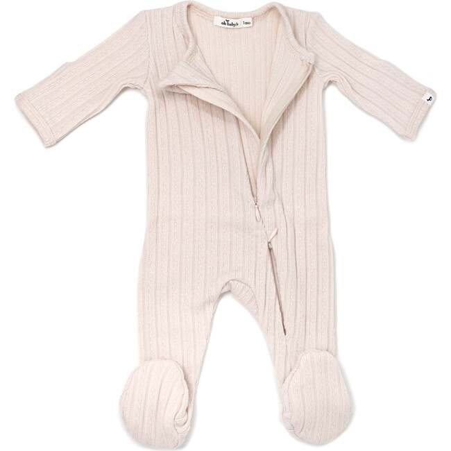 Two Way Zip Cable Footie, Vanilla - Footie Pajamas - 2