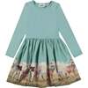 Cotton Llama Print Dress, Blue - Dresses - 1 - thumbnail