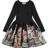 Llamas Print Dress, Black - Dresses - 1 - thumbnail