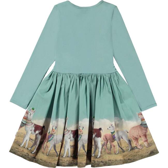 Cotton Llama Print Dress, Blue - Dresses - 2