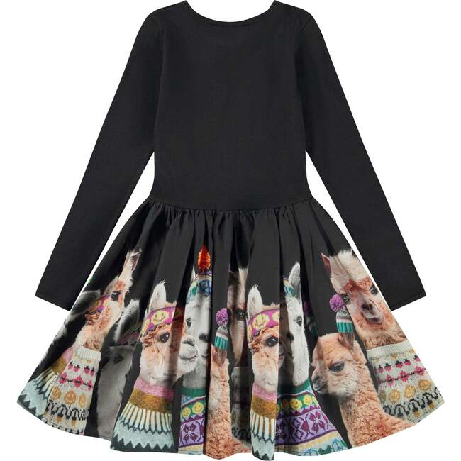 Llamas Print Dress, Black - Dresses - 3