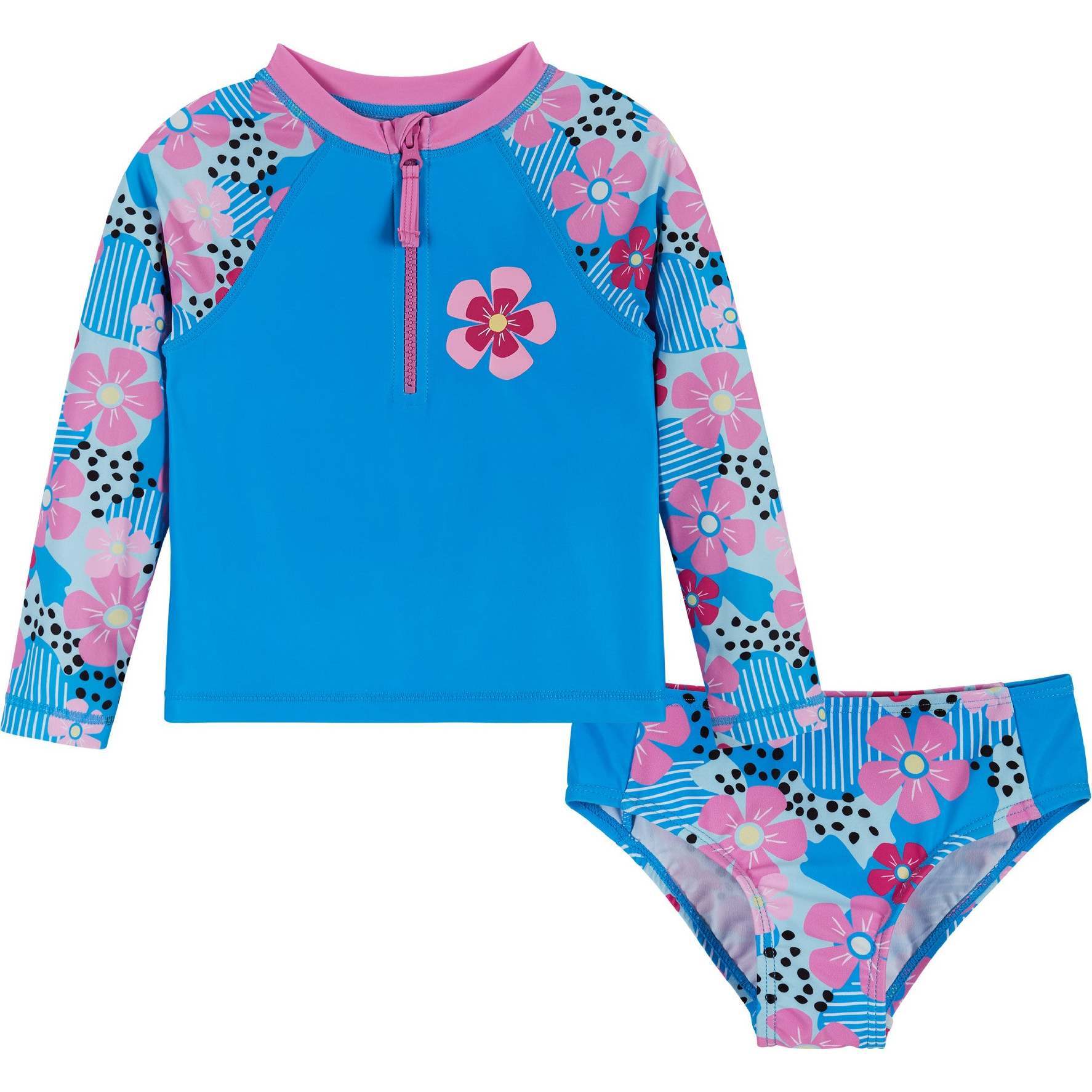 Rashguard Set , Blue Floral Print - Rash Guards - 1