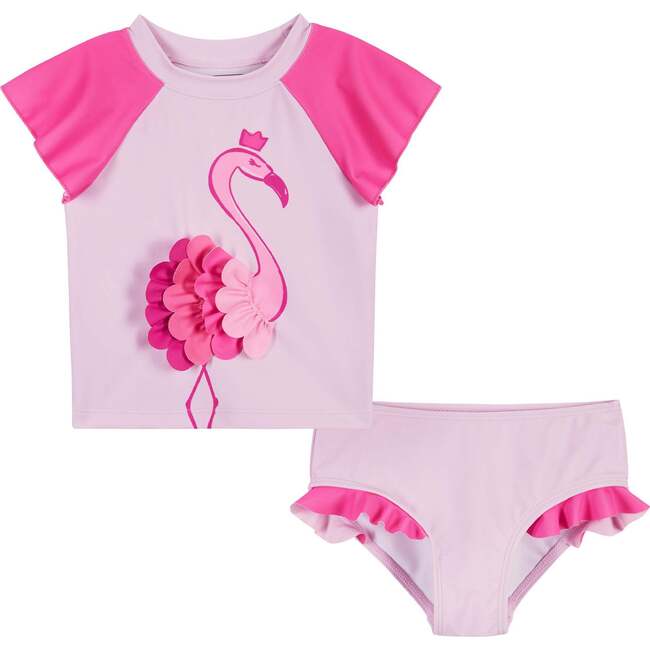 Short Sleeve Rashguard Set , Pink Flamingo
