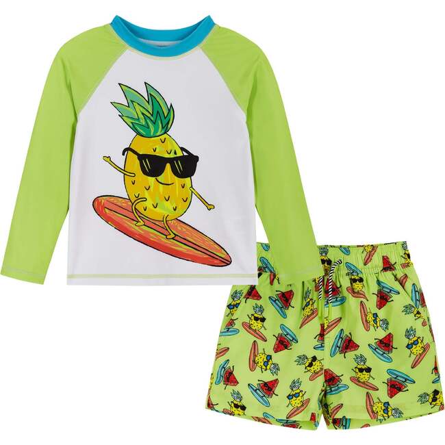Raglan Rashguard and Boardshort Set , Surfing Pineapple Graphic