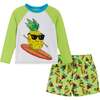 Raglan Rashguard and Boardshort Set , Surfing Pineapple Graphic - Rash Guards - 1 - thumbnail