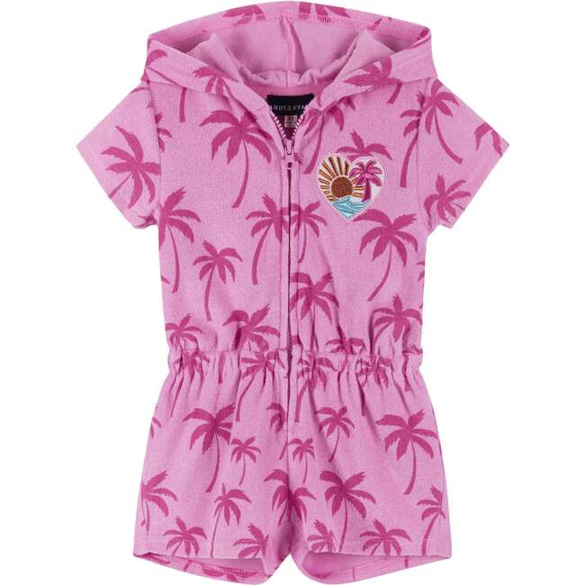 Pink Palms Hooded Terry Romper