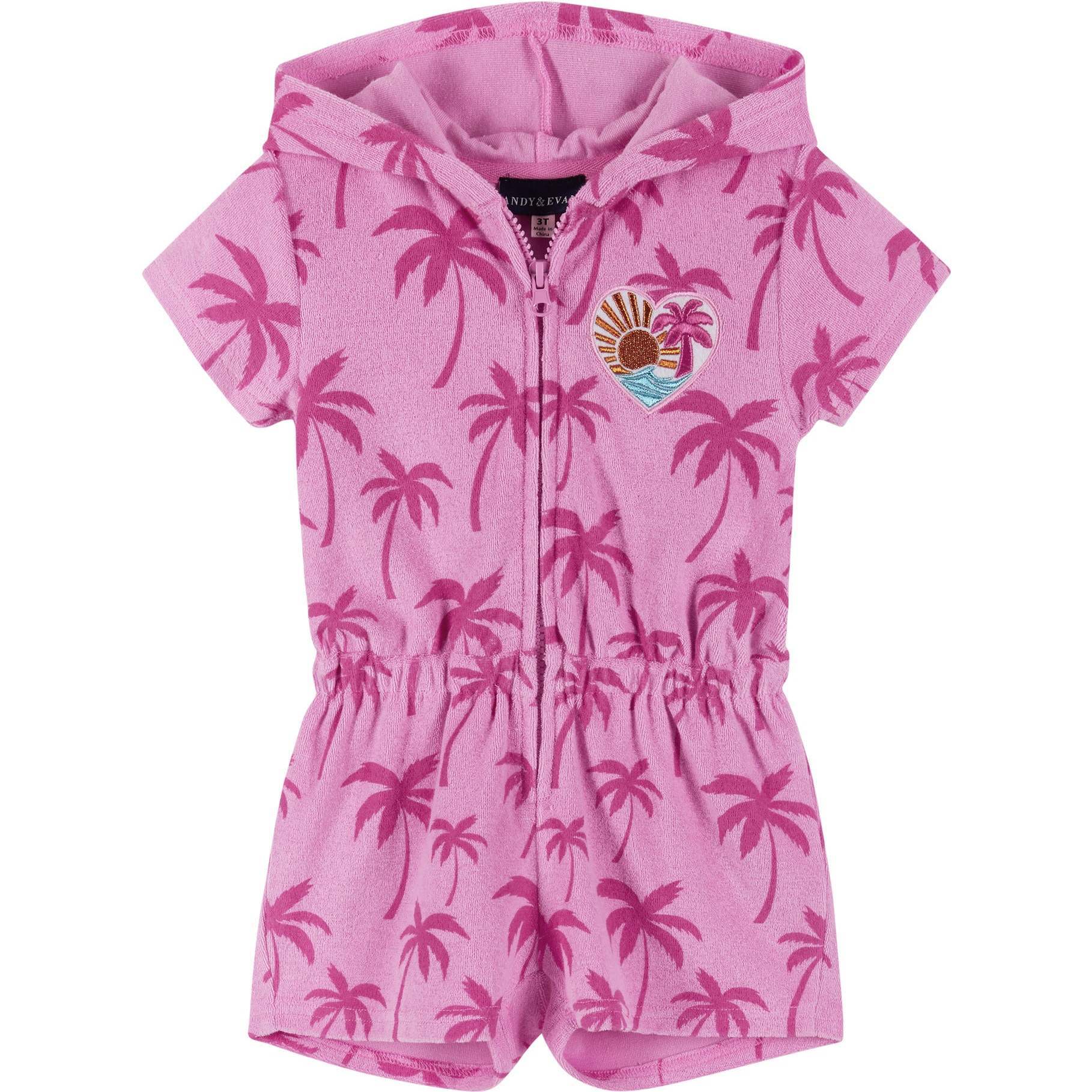 Pink Palms Hooded Terry Romper - Cover-Ups - 1