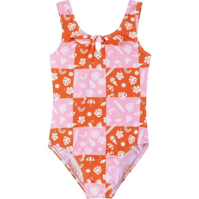 Pink Checker Tie Detail Swimsuit