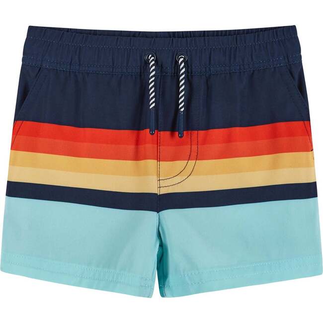 Multi Stripe Boardshort w/Built-In Comfort Stretch Short Liner - Swim Trunks - 1
