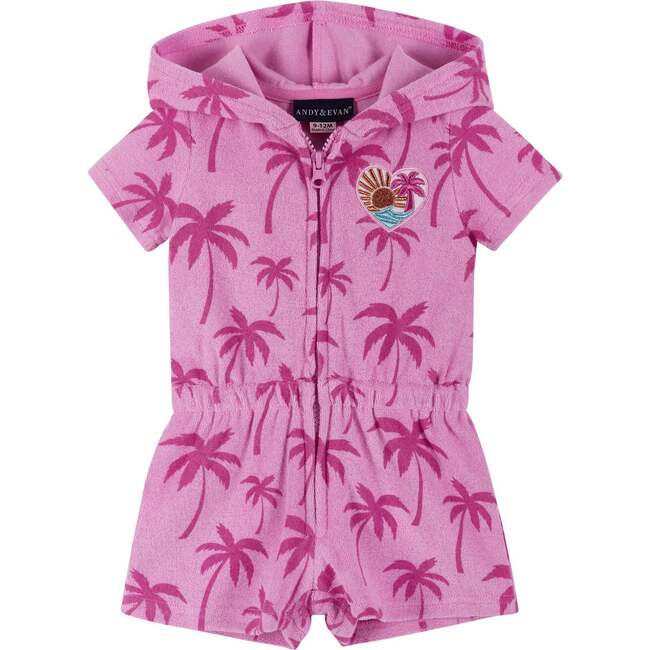 Infant Pink Palms Hooded Terry Romper