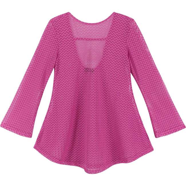 Crochet Long Sleeve Cover-up (Size 7 -16 Years), Hot Pink