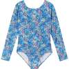 Blue Abstract Long Sleeve Swimsuit - One Pieces - 1 - thumbnail