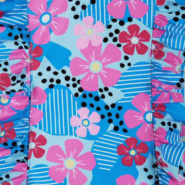 Aqua Floral Print One-Piece Swimsuit - One Pieces - 2