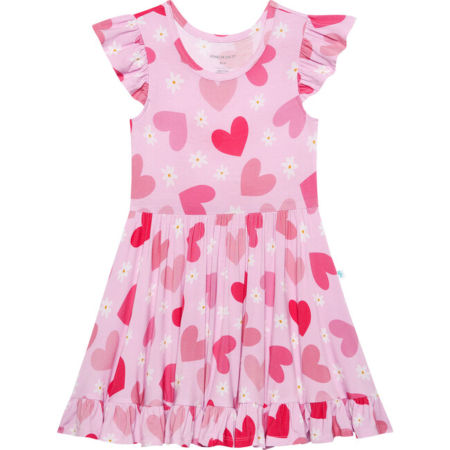 Daisy Love Cap Sleeve Ruffled Twirl Dress, Pink