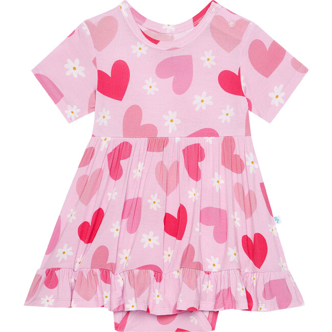 Daisy Love Short Sleeve Ruffled Bodysuit Dress, Pink
