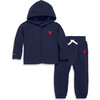 Baby Embroidered Heart Hoodie Set, Navy - Mixed Apparel Set - 1 - thumbnail