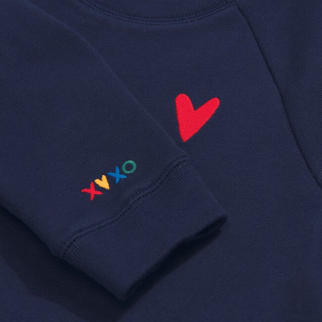 Embroidered Heart Sweatshirt, Navy - Sweatshirts - 2