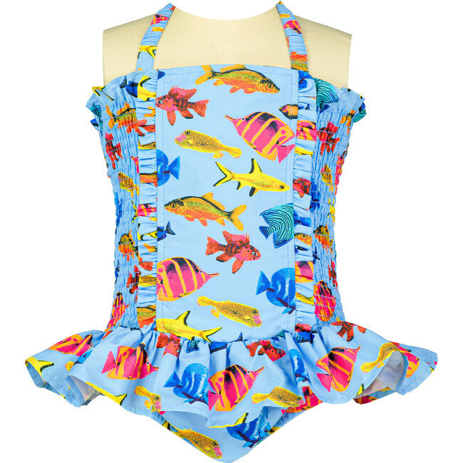 Tropical Fish Ruched Swimsuit, Multi