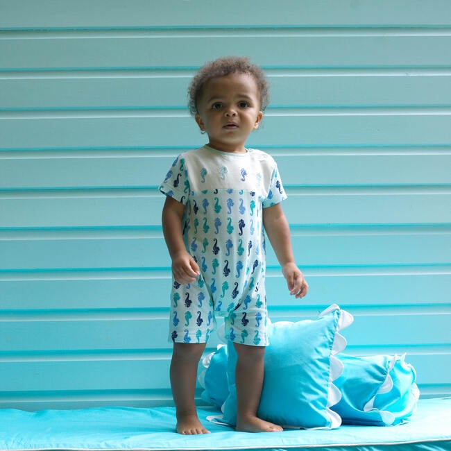 Seahorse Romper, Blue - Rompers - 2