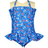 Anchor Ruched Swimsuit, Blue - One Pieces - 1 - thumbnail