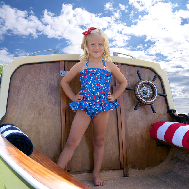 Anchor Ruched Swimsuit, Blue - One Pieces - 2