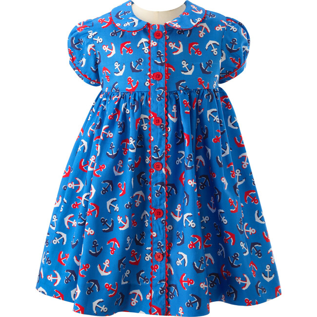 Anchor Button Front Dress & Bloomers, Blue