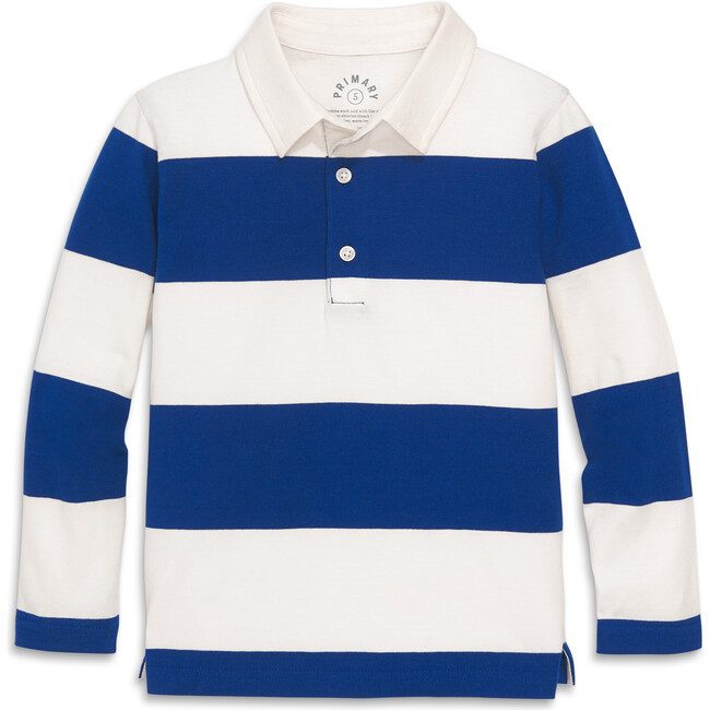 Long Sleeve Rugby, Cobalt Ivory Stripe - Polo Shirts - 1