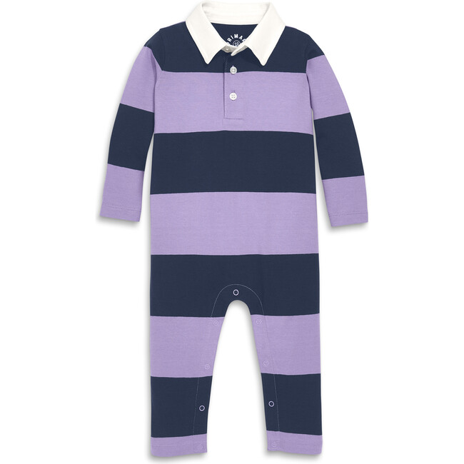 Baby Rugby Romper, Iris Navy Stripe - Rompers - 1
