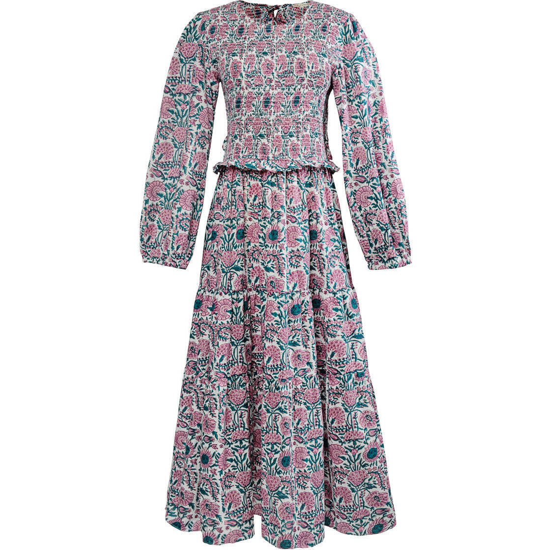 Women's Smocked Bow Waist Dress, Floral - Dresses - 1