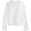 Women's Seersucker Long Sleeve Blouse, White - Blouses - 1 - thumbnail