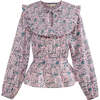 Women's Tie Neck Long Sleeve Smocked Blouse, Pink Floral - Blouses - 1 - thumbnail