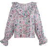 Women's V-Neck Long Sleeve Blouse, Pink Floral - Blouses - 1 - thumbnail