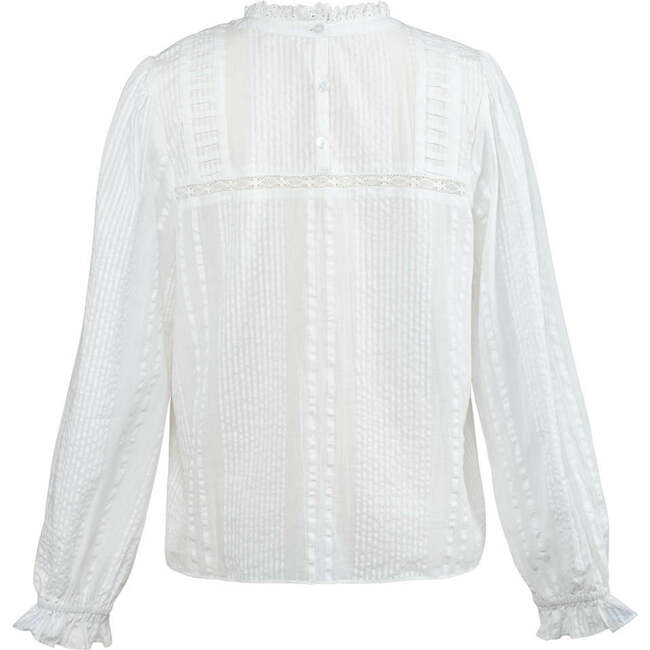 Women's Seersucker Long Sleeve Blouse, White - Blouses - 2