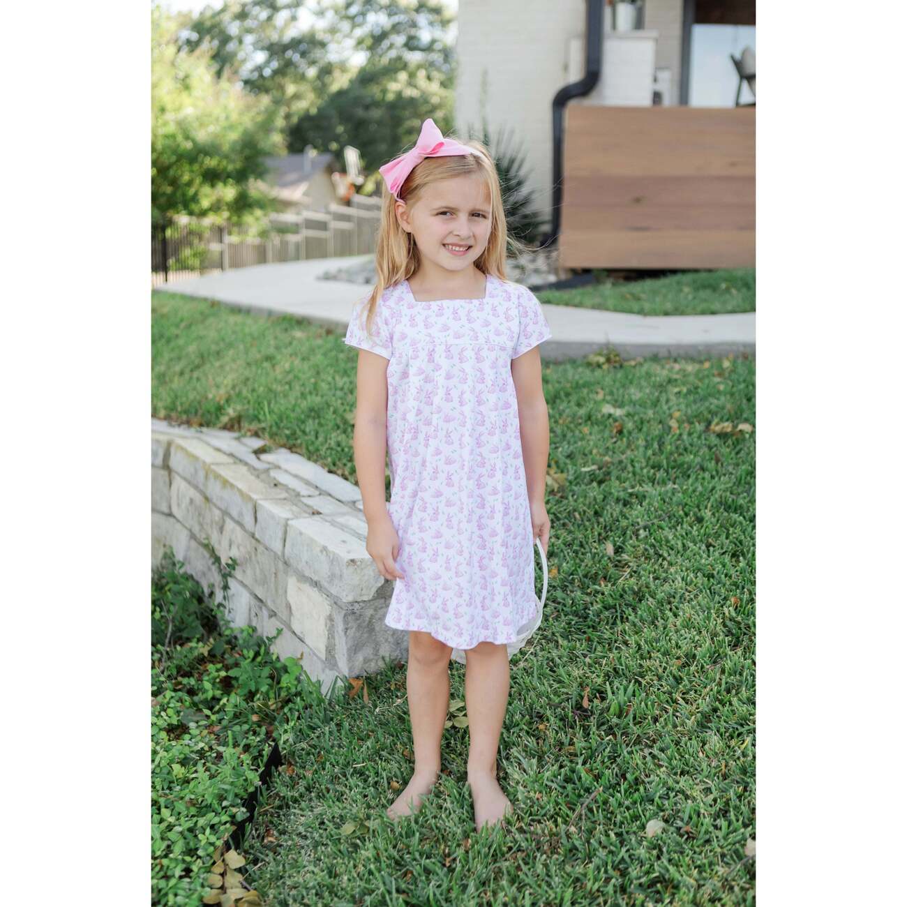 Lizzy Girls' Woven Cotton Dress, Bunny Hop Pink - Lila + Hayes