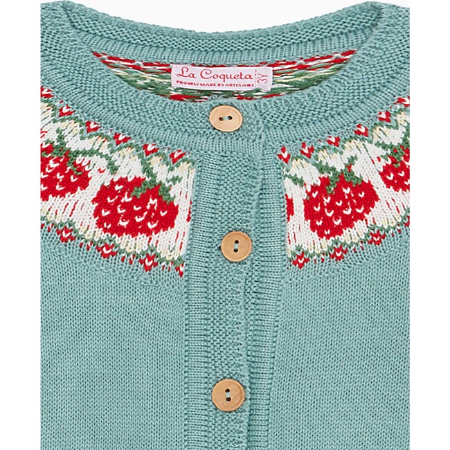 Fresa Baby Girl Strawberry Cotton Knit Cardigan, Green - Cardigans - 2